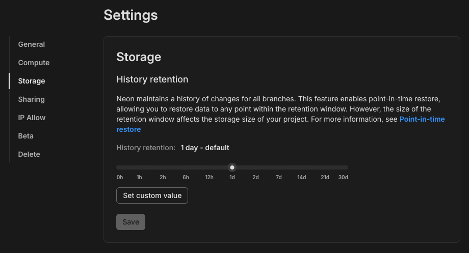 History retention settings