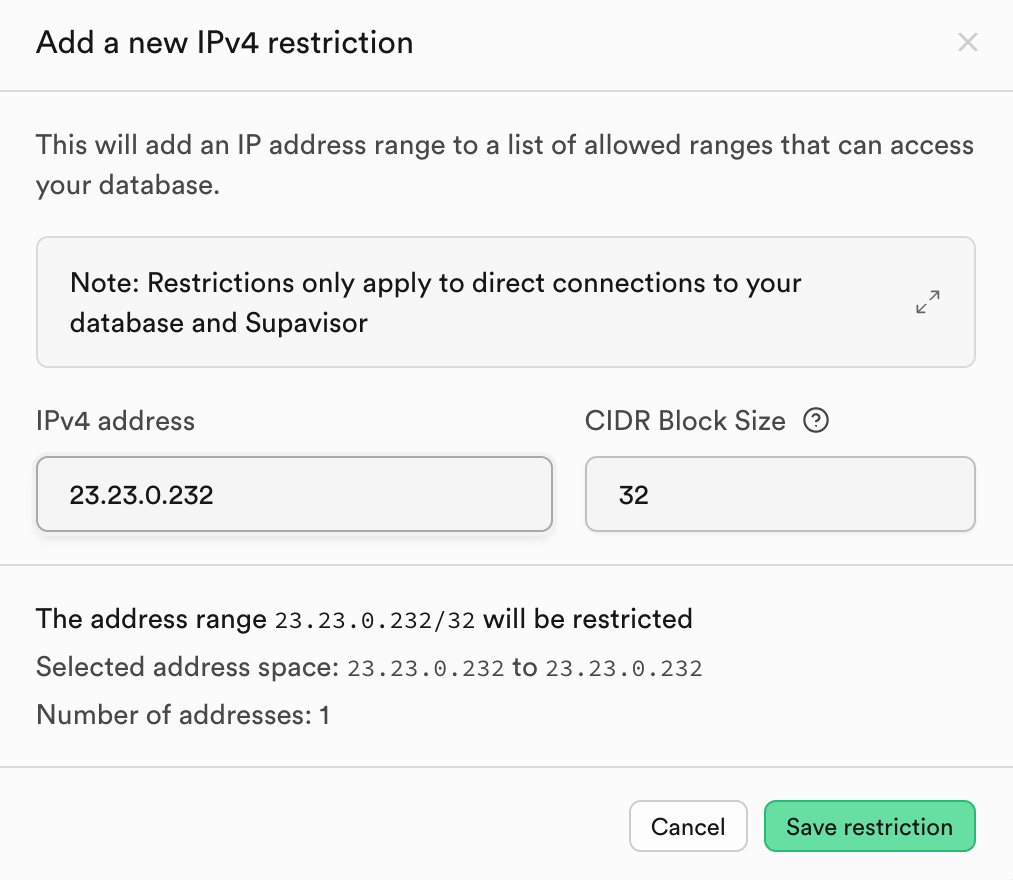 Supabase Network Restrictions