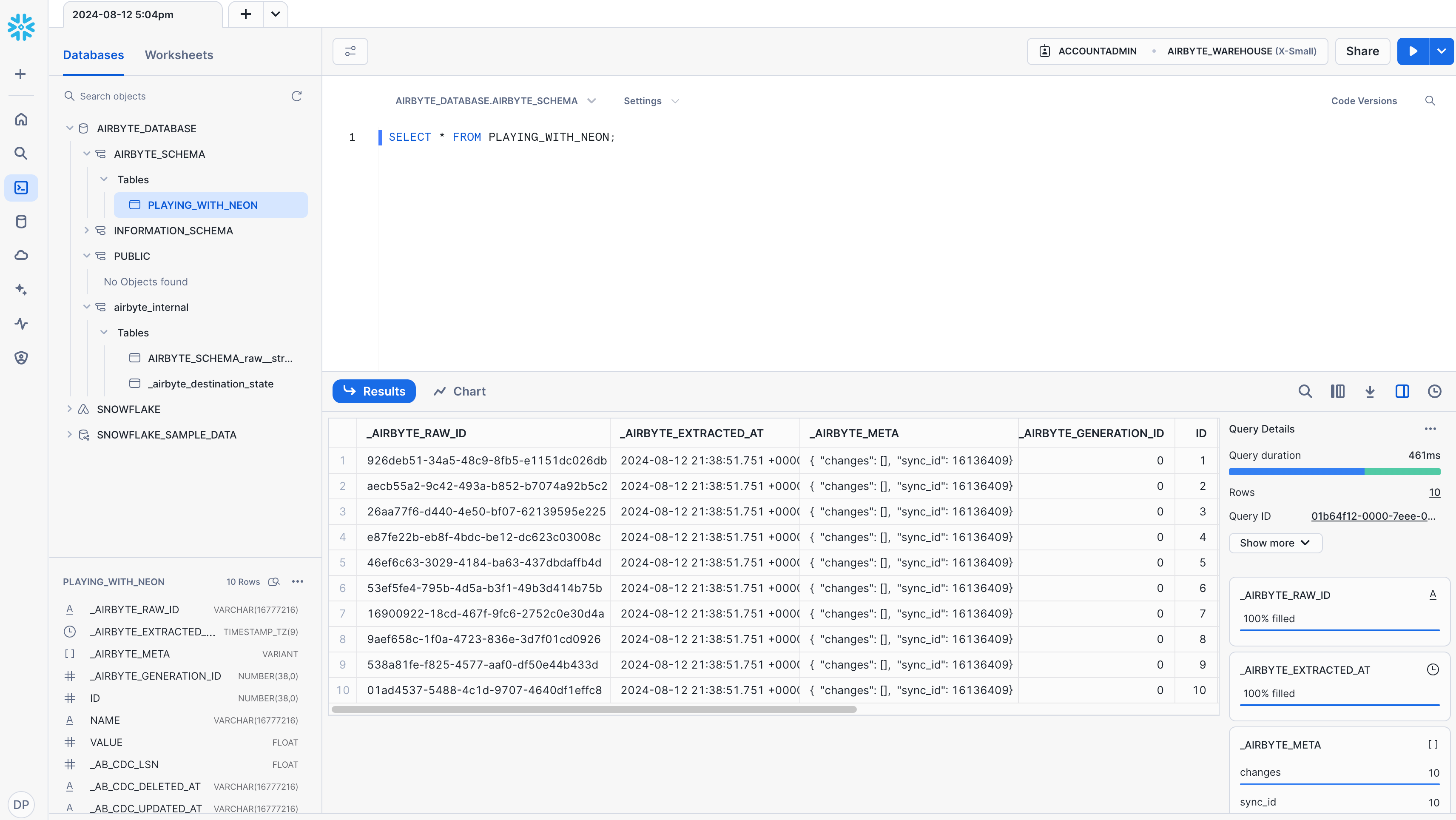 Airbyte Snowflake verify replication