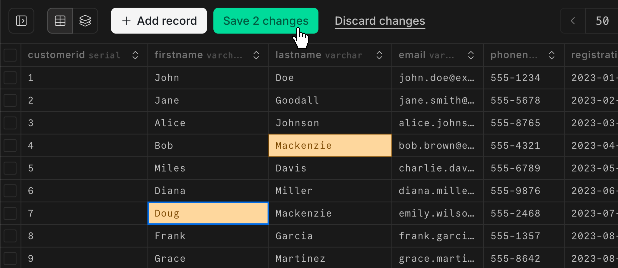edit table records