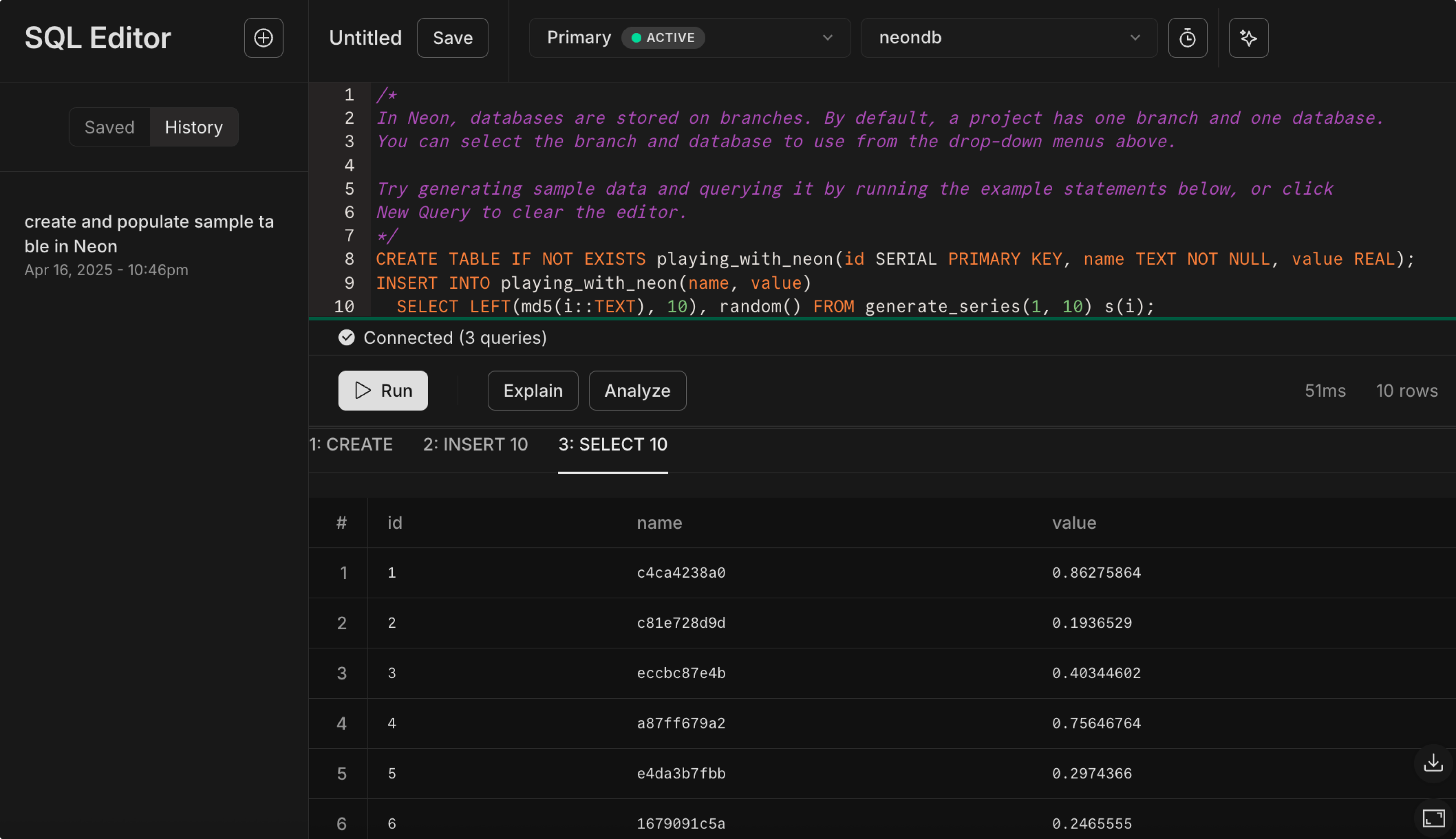 Neon SQL Editor