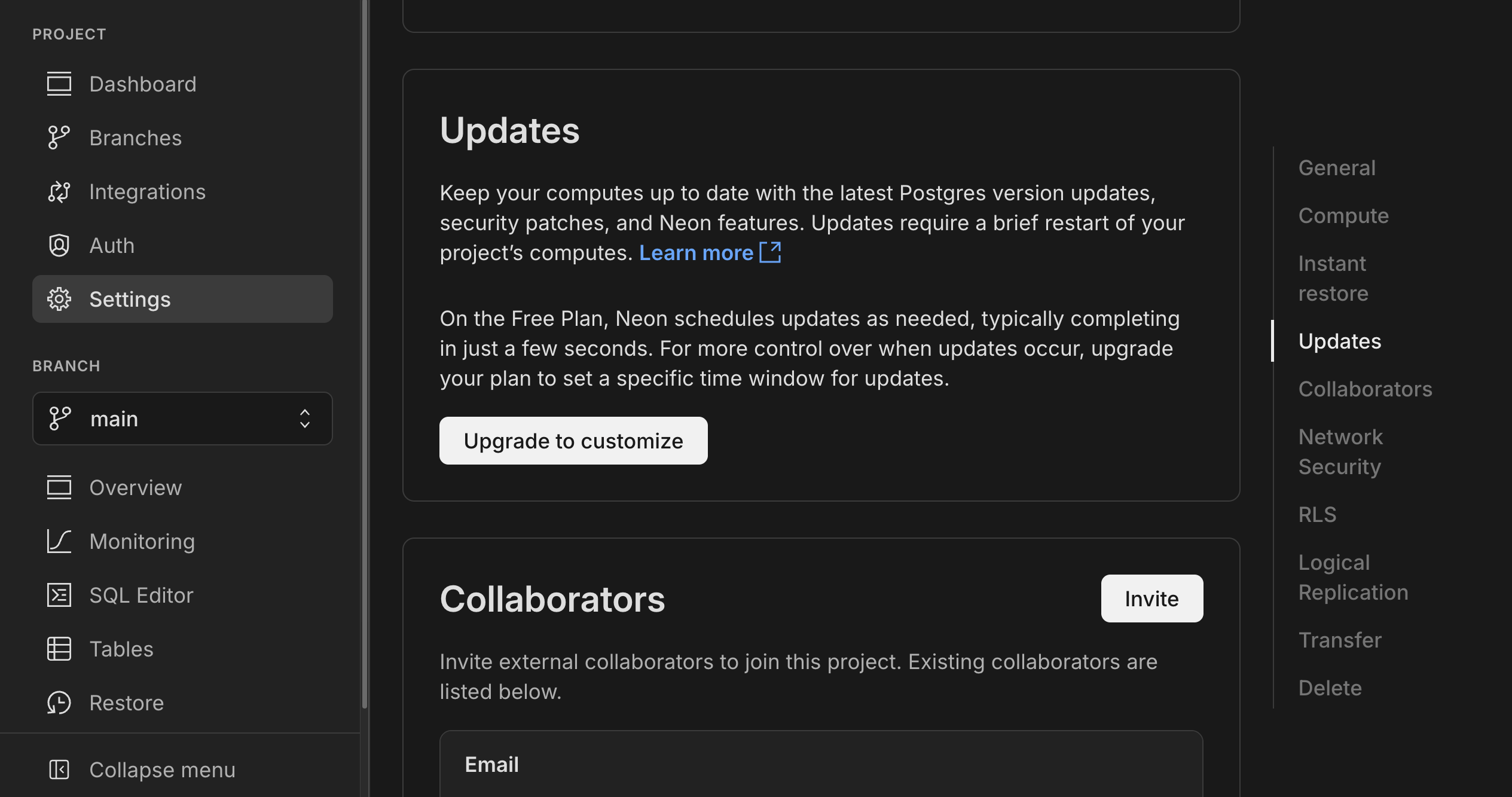 Free plan updates UI
