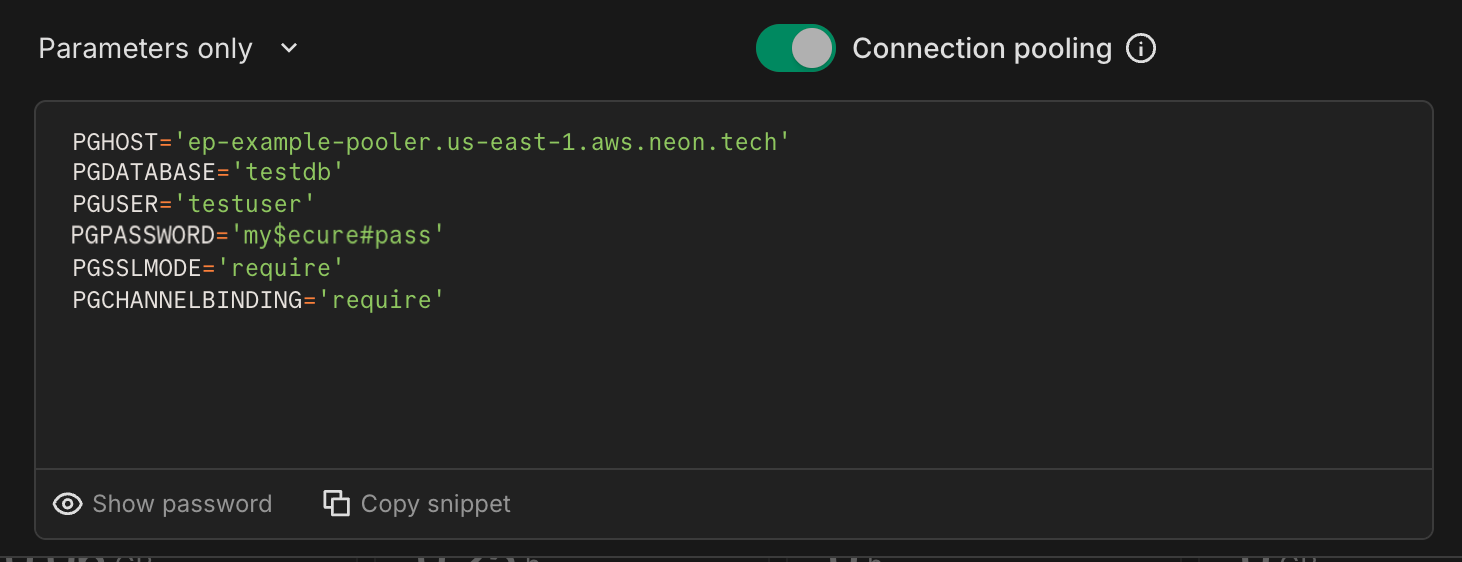 parameters only connection string