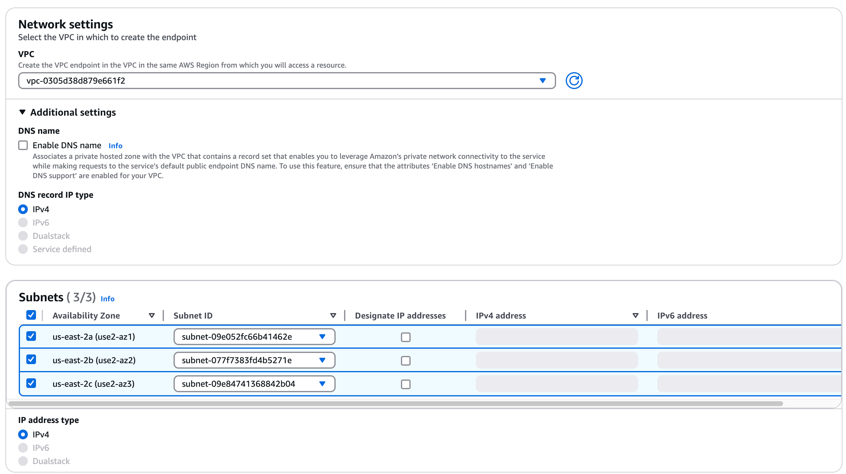 VPC Create endpoint