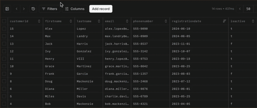 toggle columns in table view