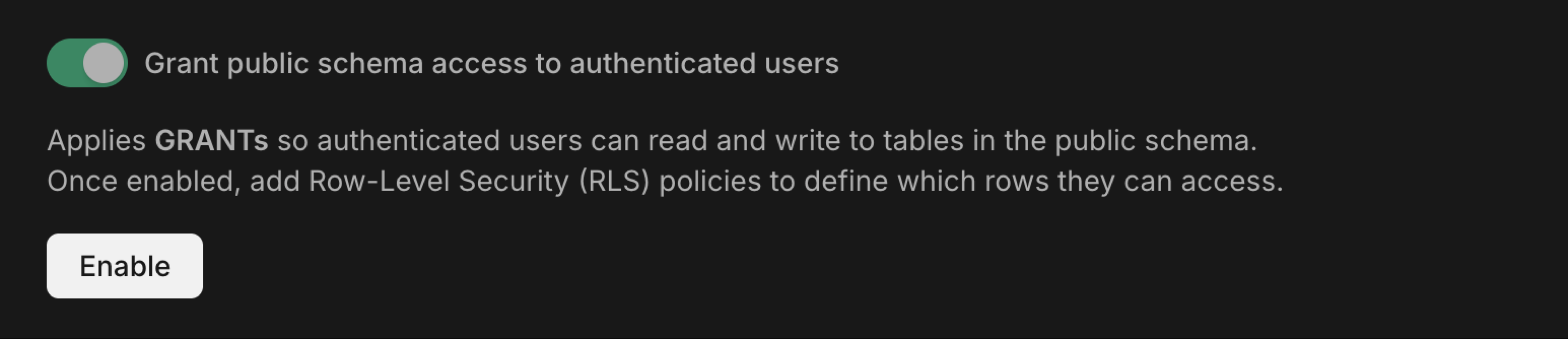 Data API grants configuration