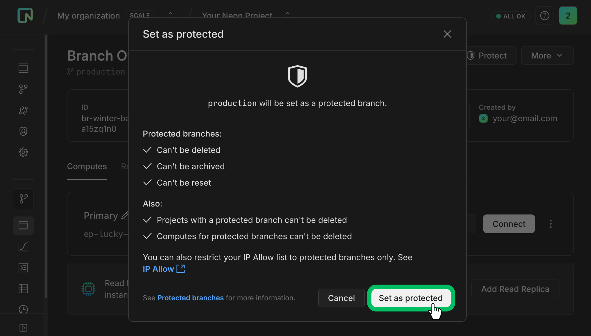 Set as protected confirmation