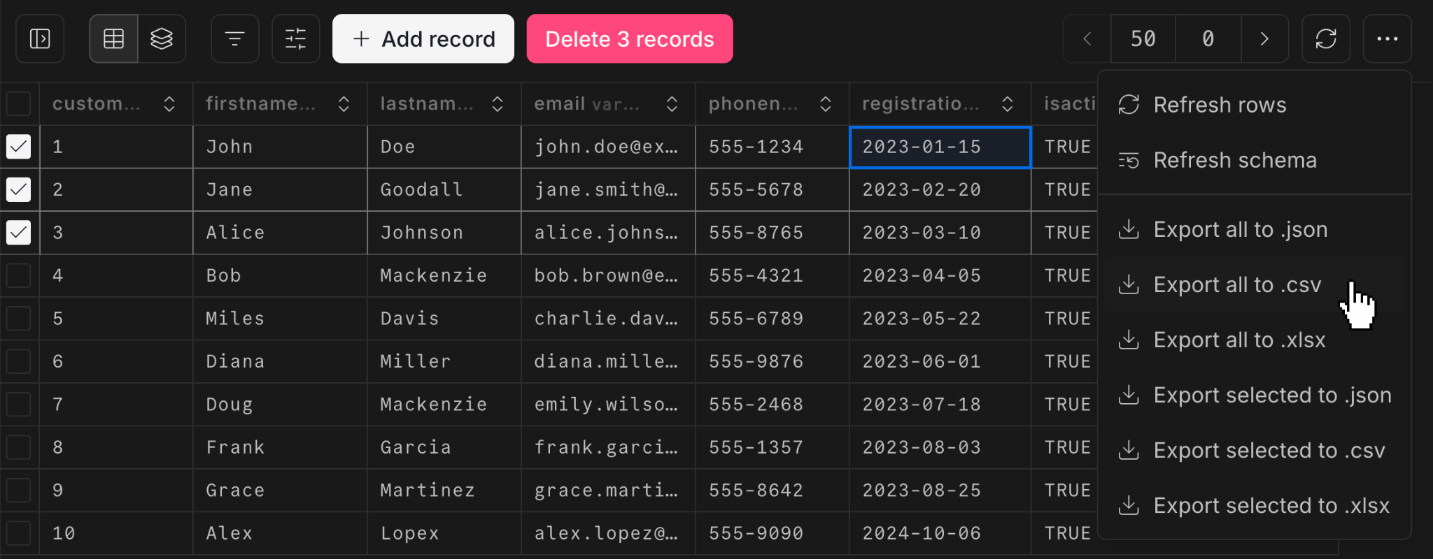 export data from table