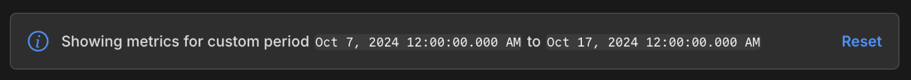 custom date range selection banner on monitoring page
