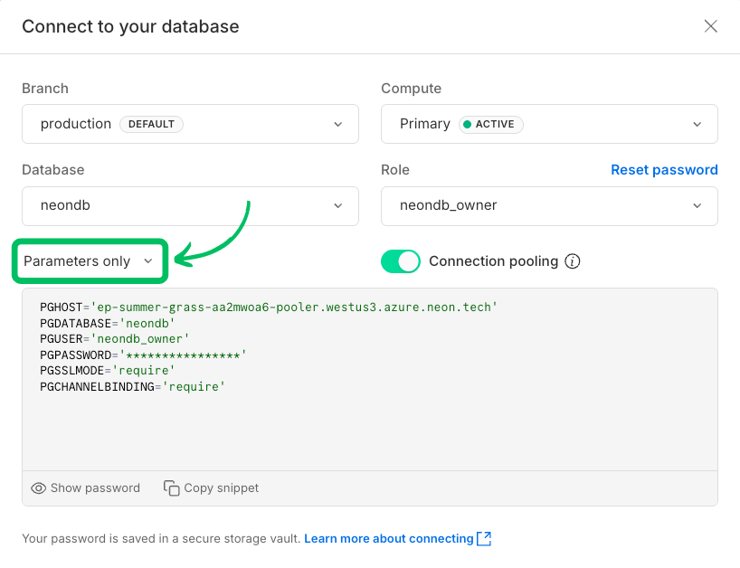Connection details modal