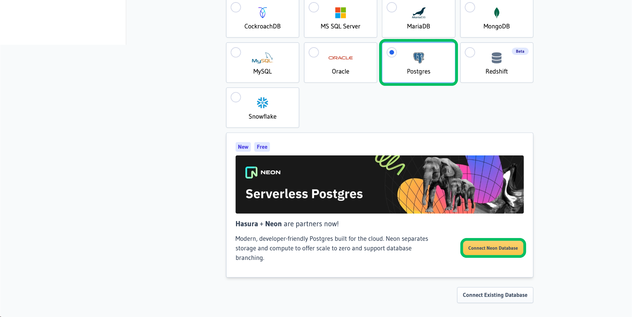 Hasura Connect Neon Database