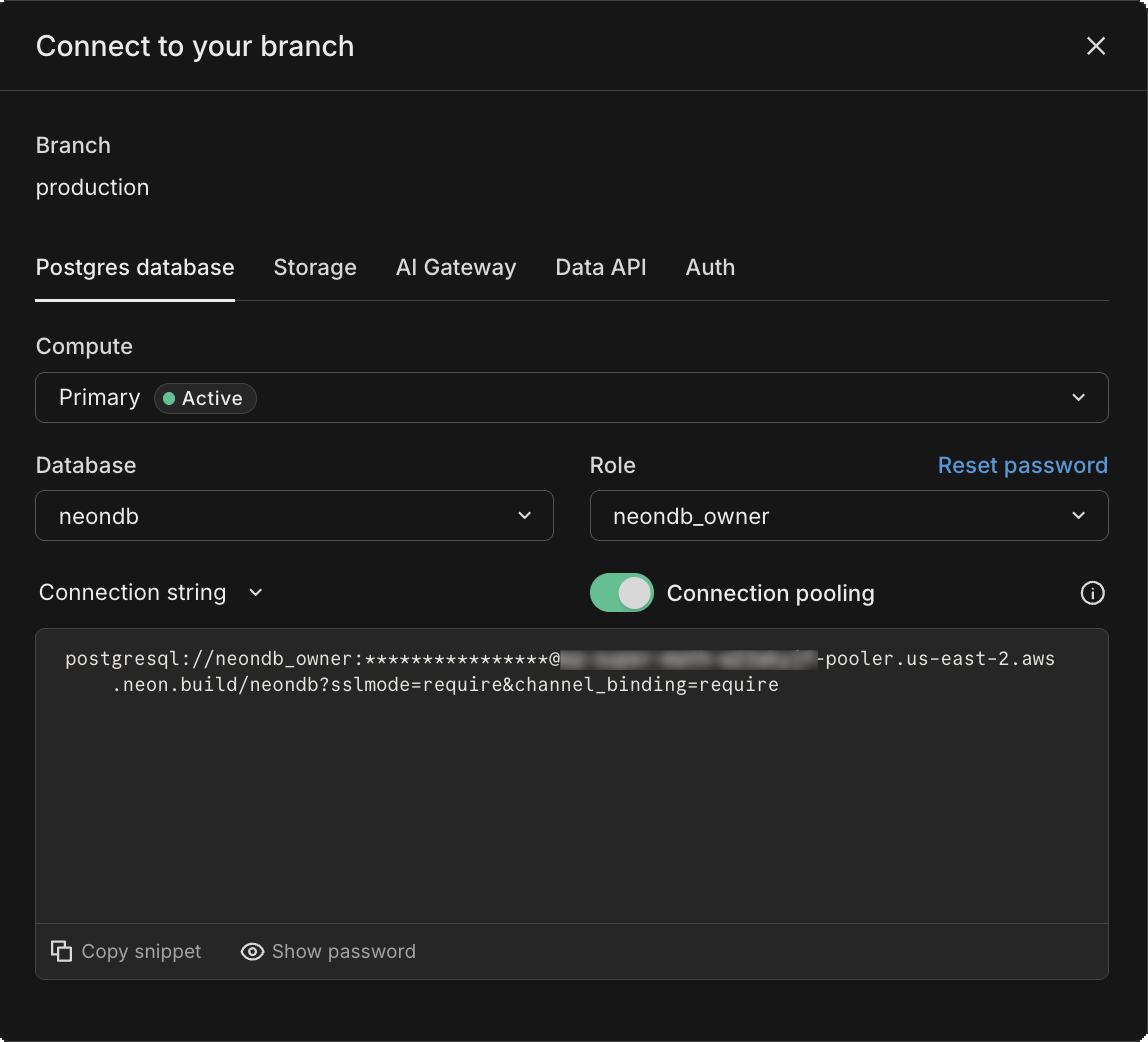 Connection details modal