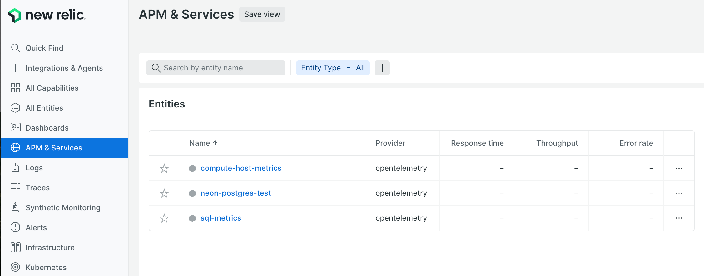 Multiple Neon services in New Relic APM &amp; Services