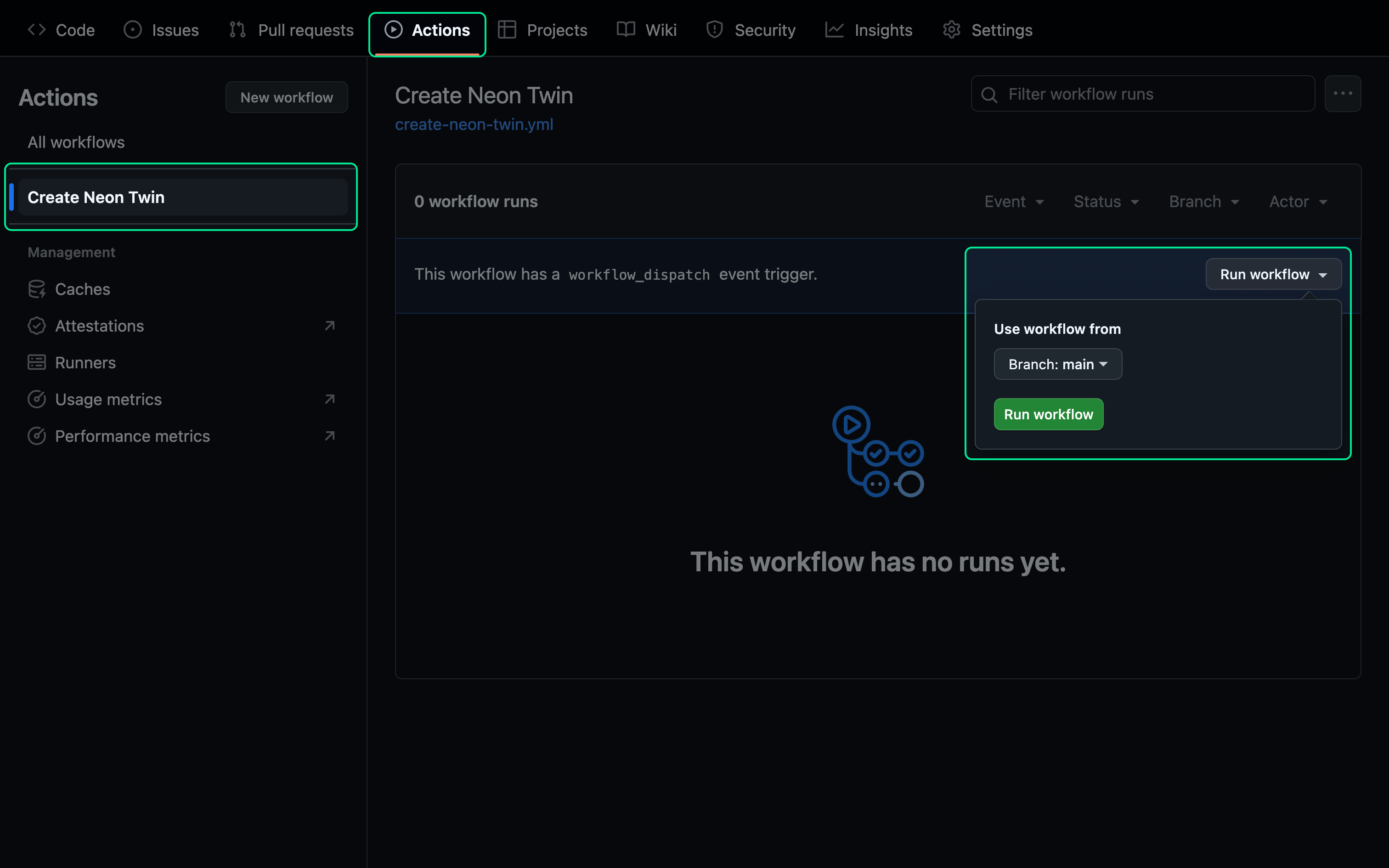 GitHub Actions run workflow
