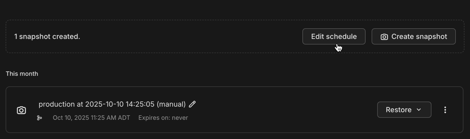 Edit schedule button on Backup &amp; restore page