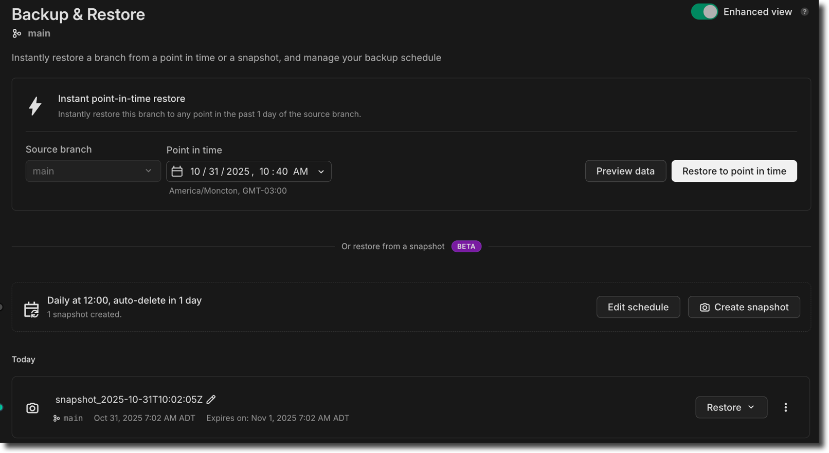 Backup and restore page