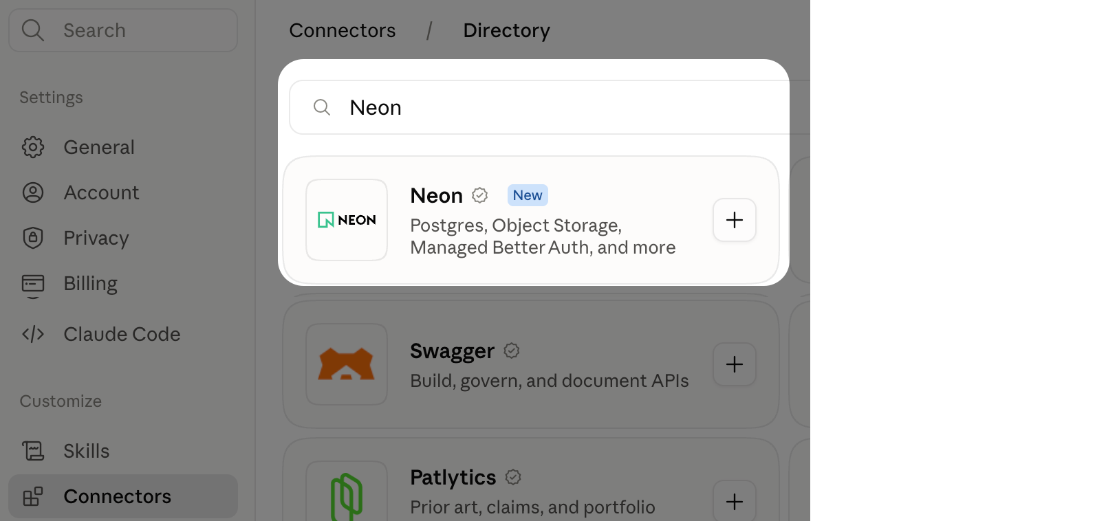 Neon connector in Claude