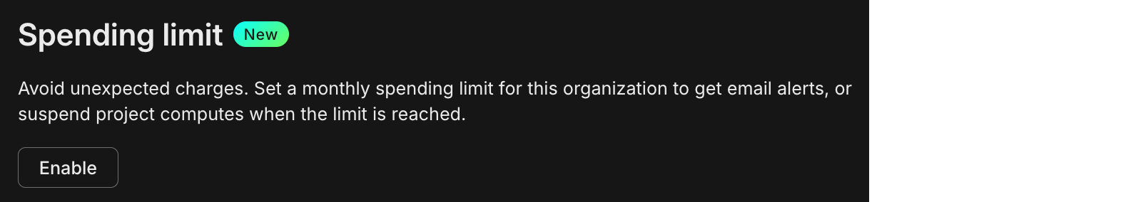 Spending limit card on the Billing page