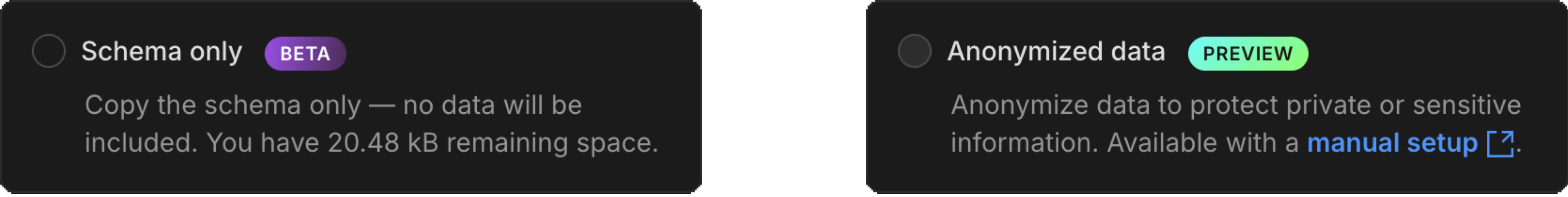 size limit in schema only branch creation