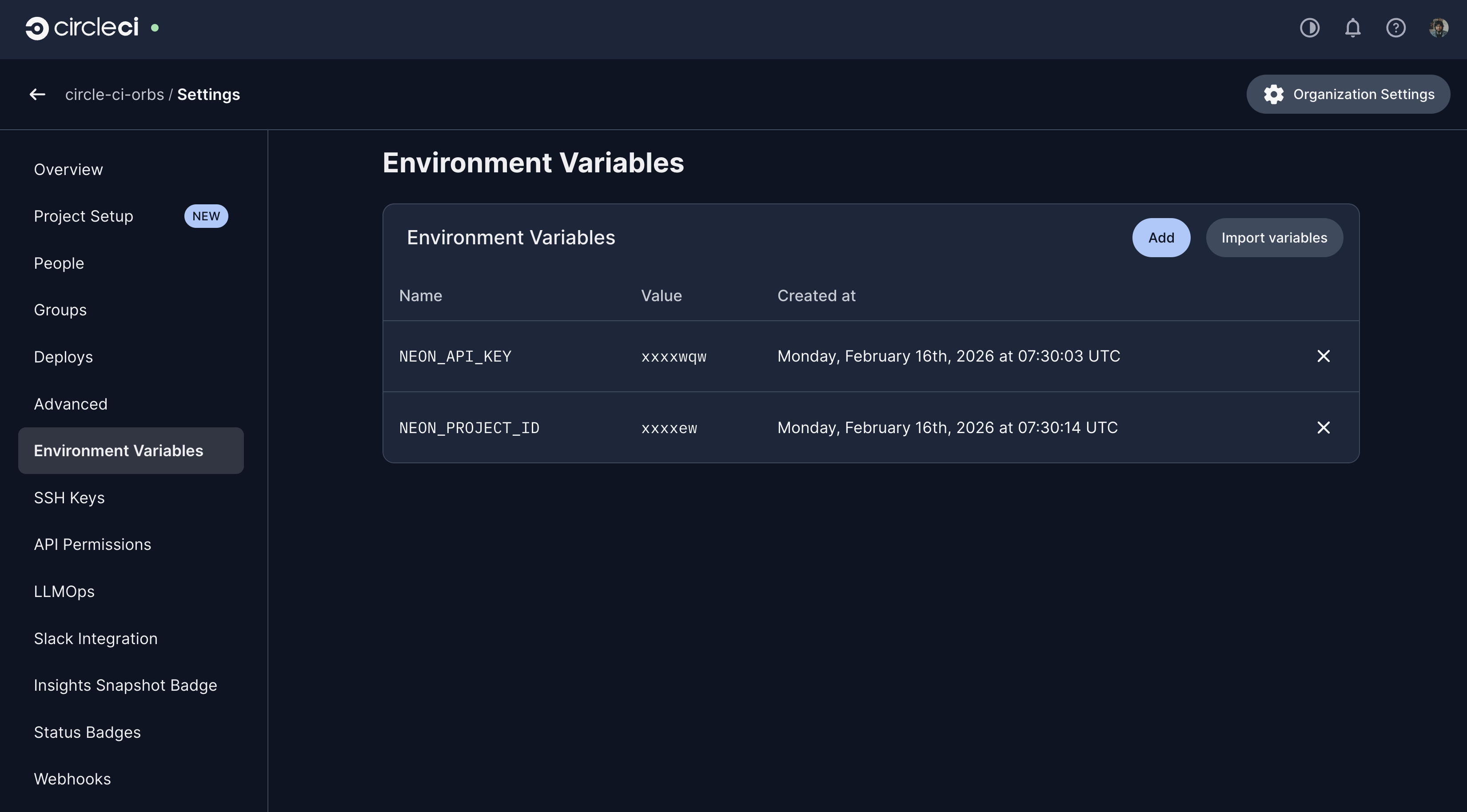 CircleCI environment variable configuration