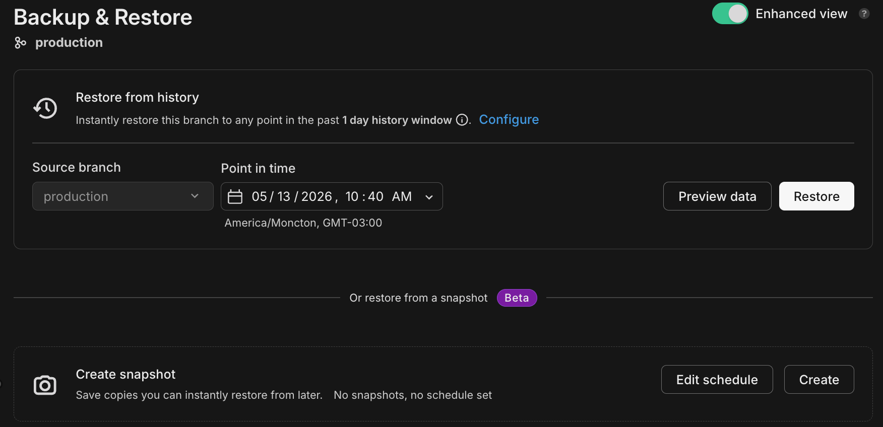 Snapshot schedule