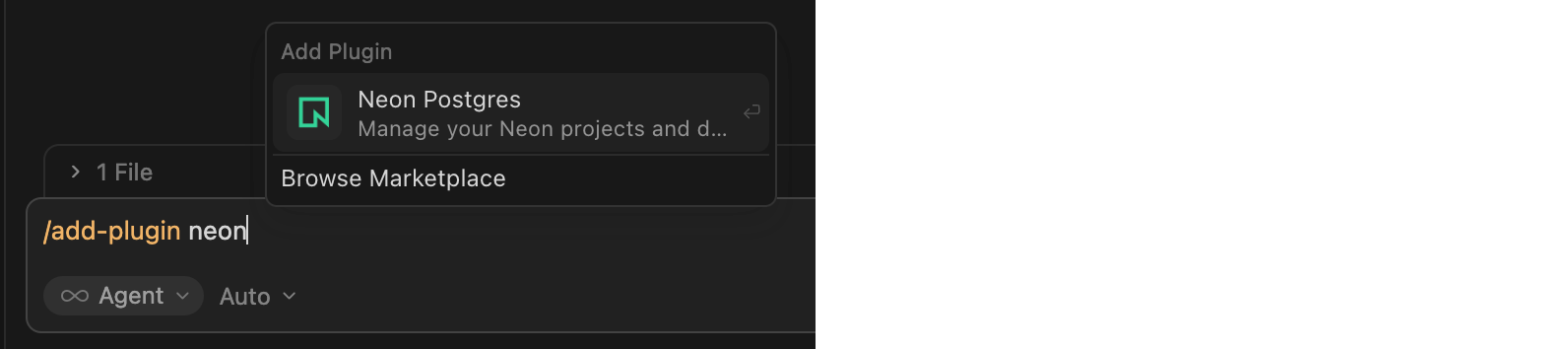 Neon Postgres in the Add Plugin menu