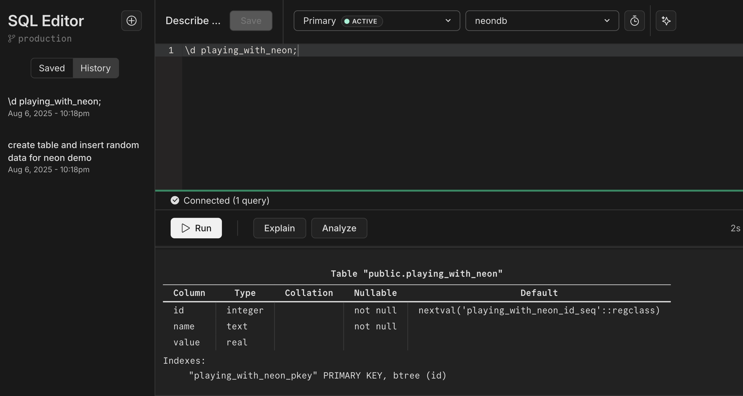 metacommands in sql editor