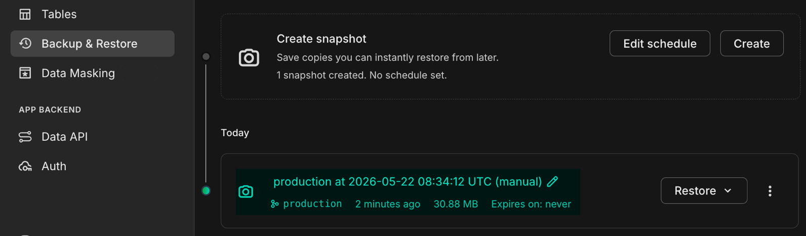 Manual snapshot limit on the Backup &amp; restore page