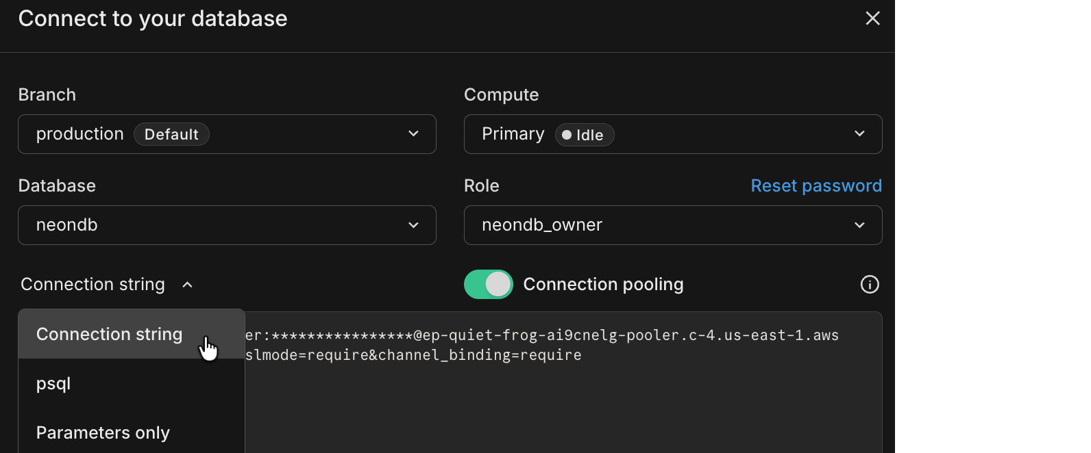 Connection string option in Connect modal