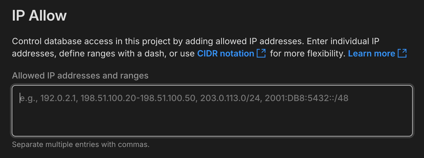 IP Allow settings