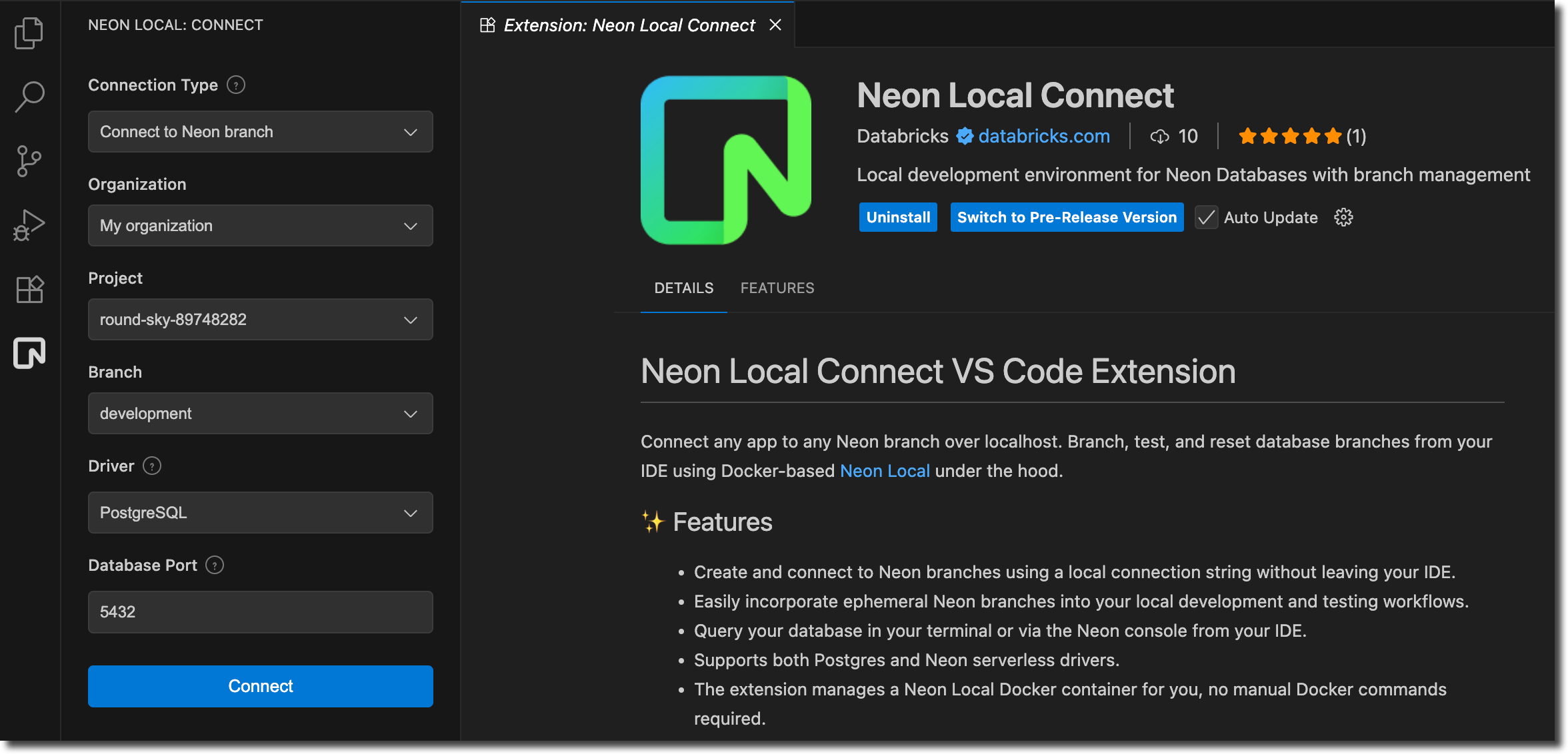 Neon Local Connect VS Code Extension