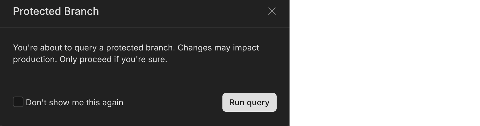 SQL Editor warnings for protected branches